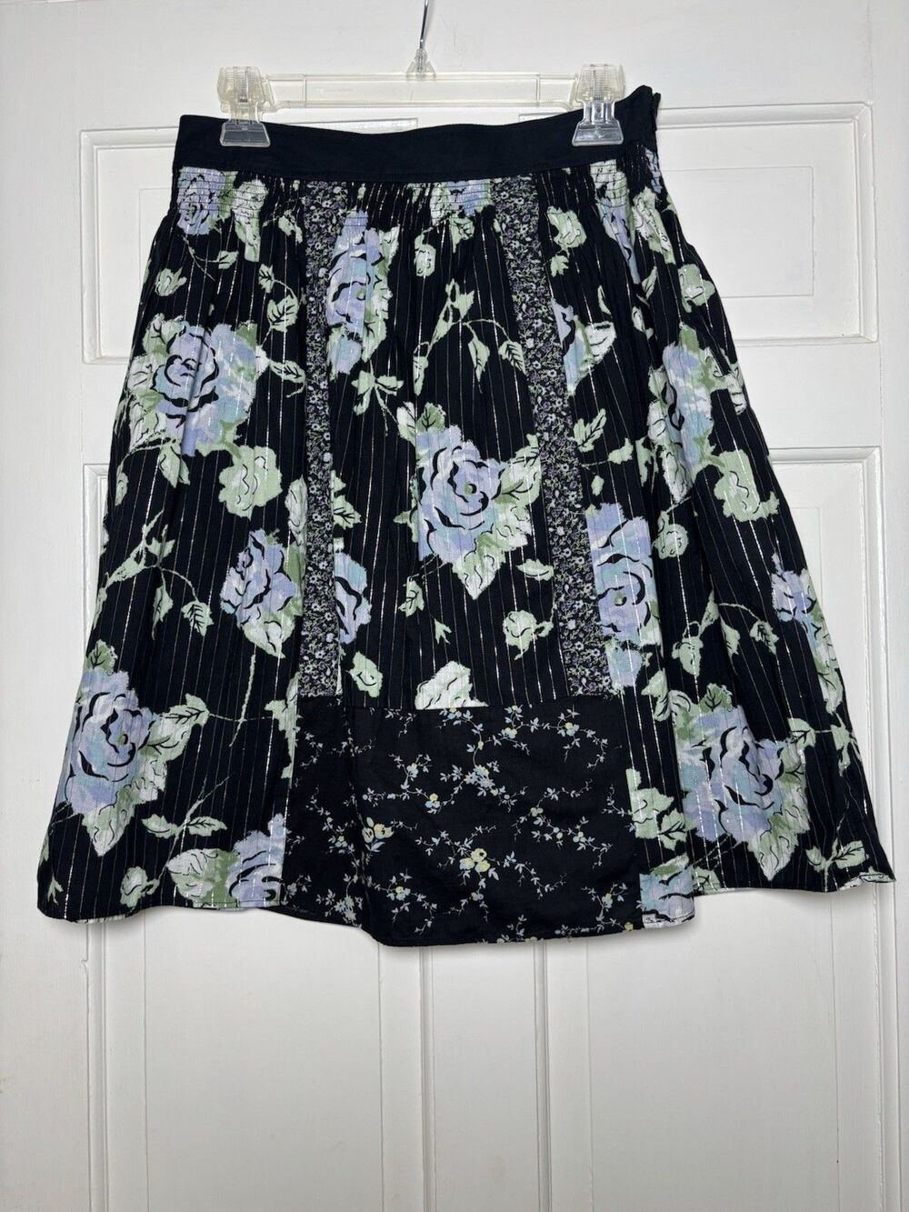 NY&C Midi Flare Black/Lavender Floral Cotton Cottage Fairy Skirt Women’s 2